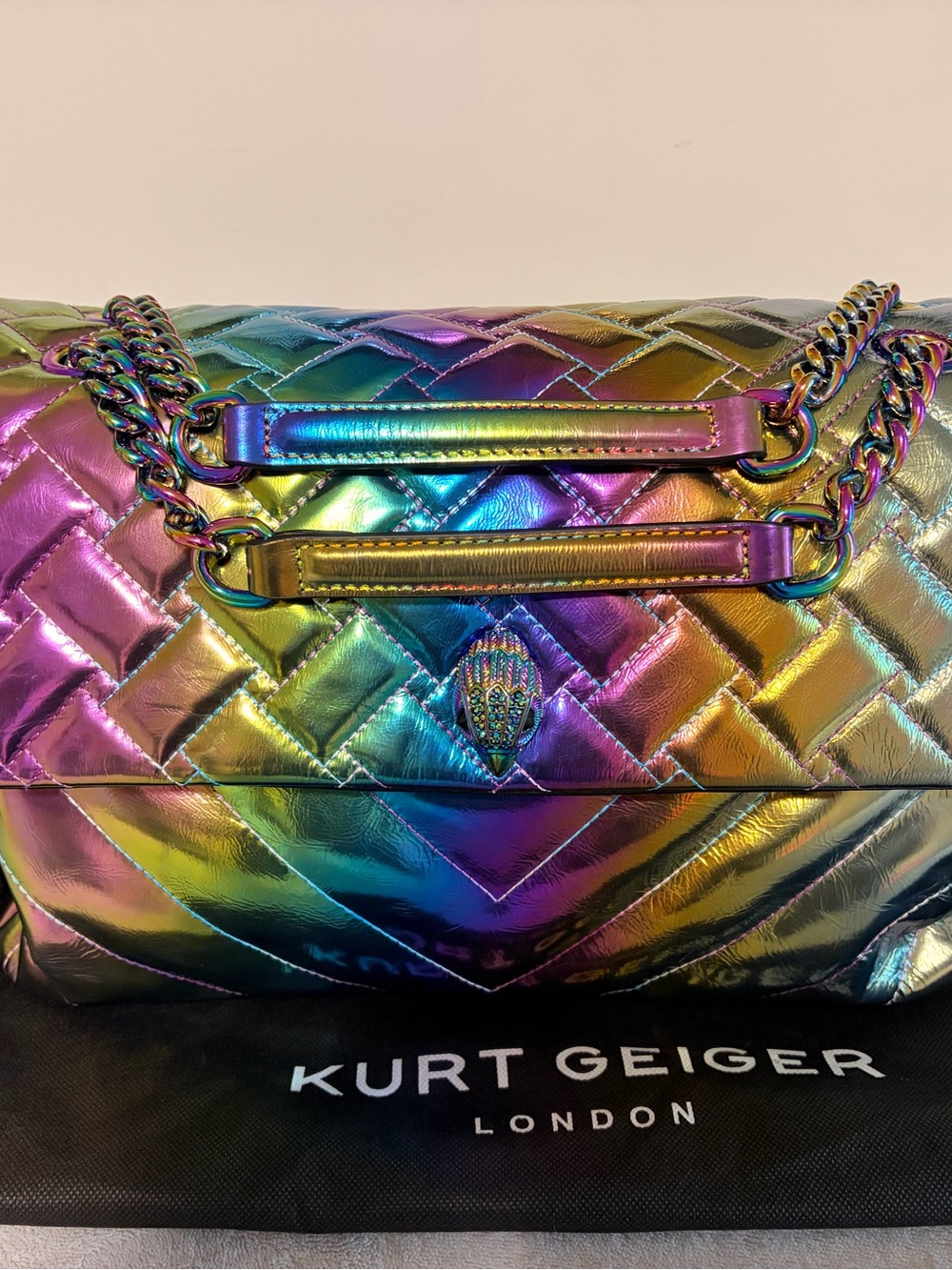 NWT : Rare Kurt Geiger XL London Kensington Ombré Metallic Leather Shoulder Bag - Picture 4 of 12